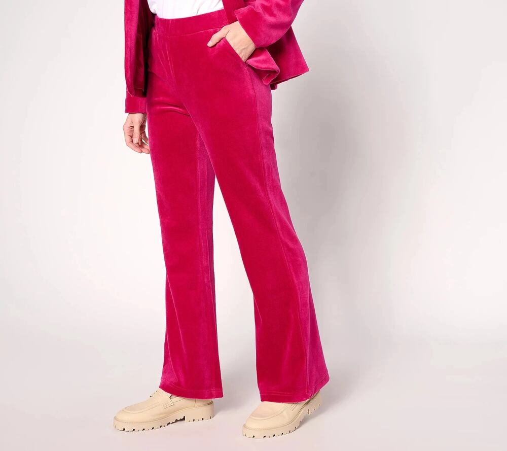 Studio Park x Shawn Killinger Velveteen Flare Pants Plus Size 22W Sangria Pink